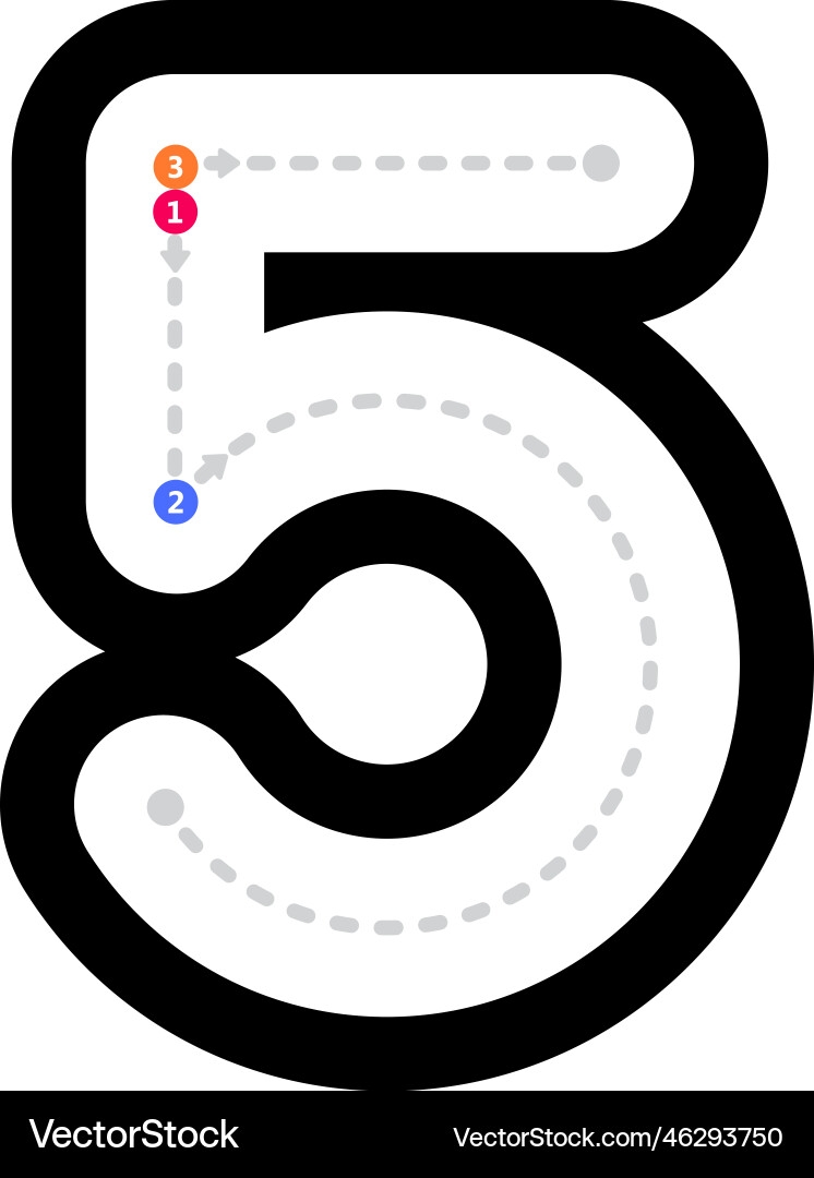 Tracing Number 5 Prewriting Dotted Line Math Royalty Free Vector VectorStock