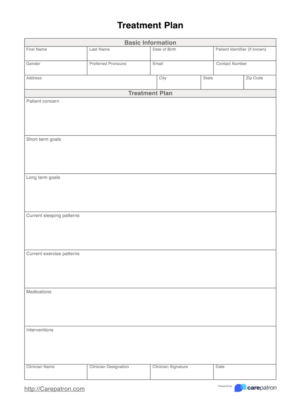 Treatment Plan Template Treatment Plan Template