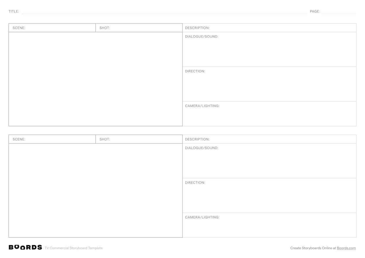 TV Commercial Storyboard Templates Boords