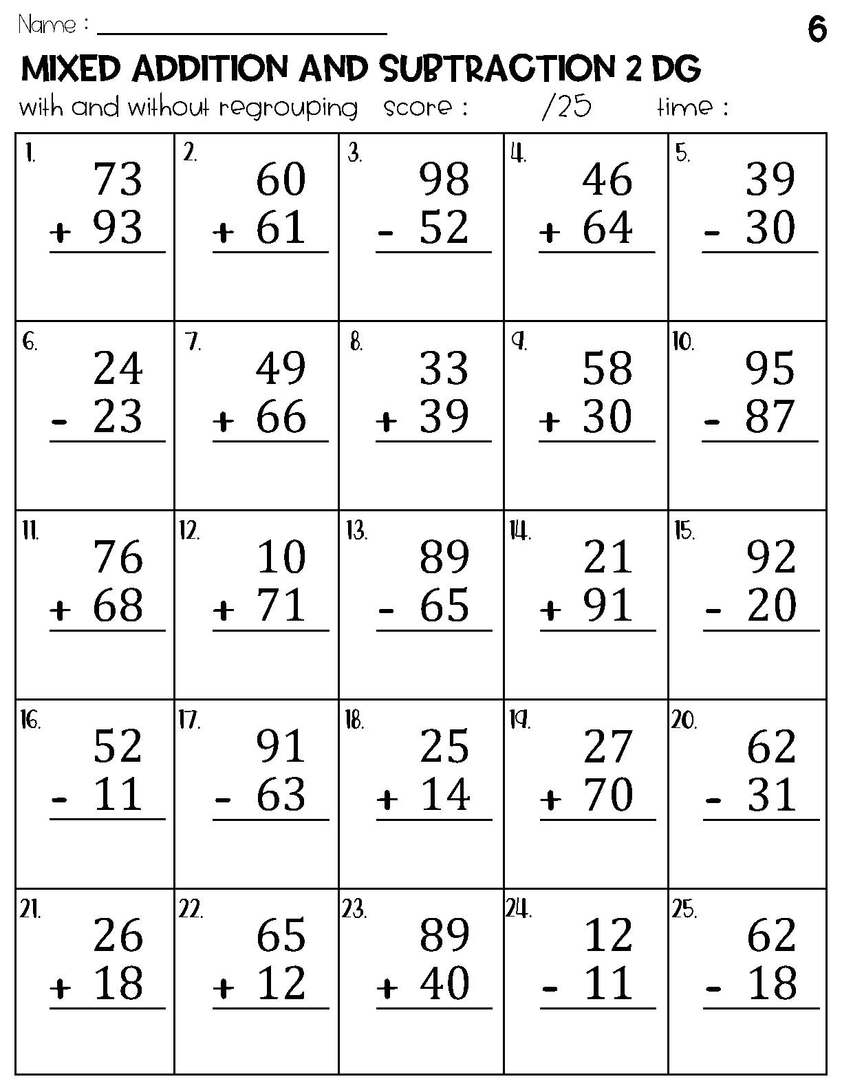 Two Digit Mixed Addition And Subtraction With And Without Regrouping Worksheets Etsy