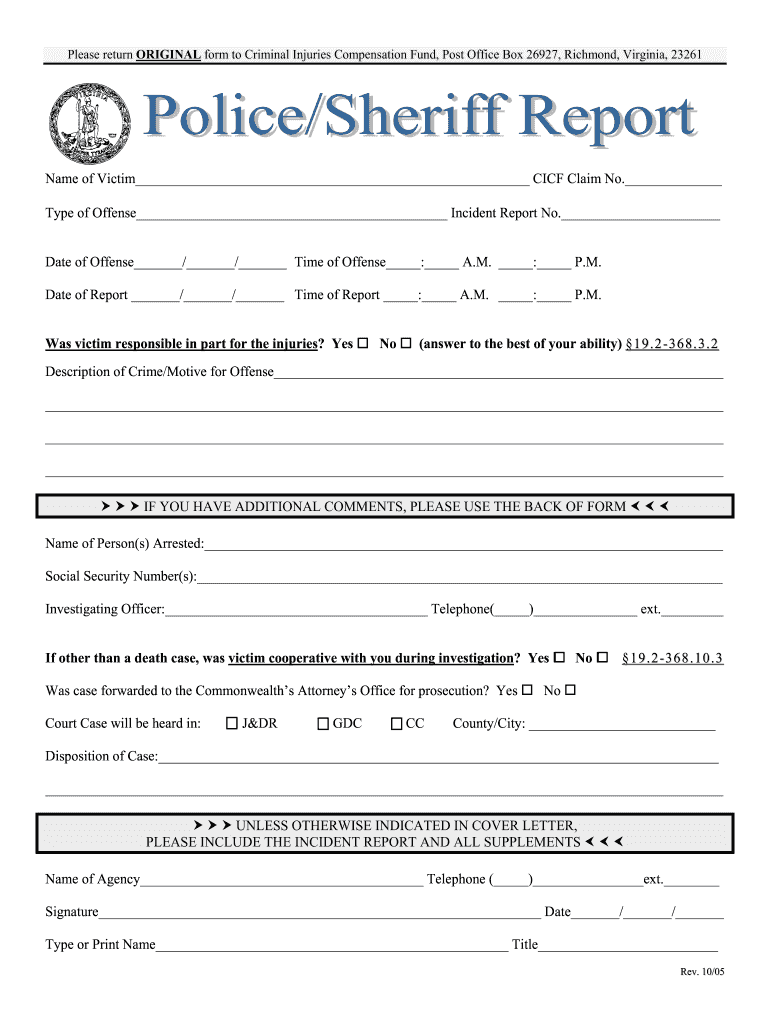 VA PoliceSheriff Report Form Fill Online Printable Fillable Blank PdfFiller