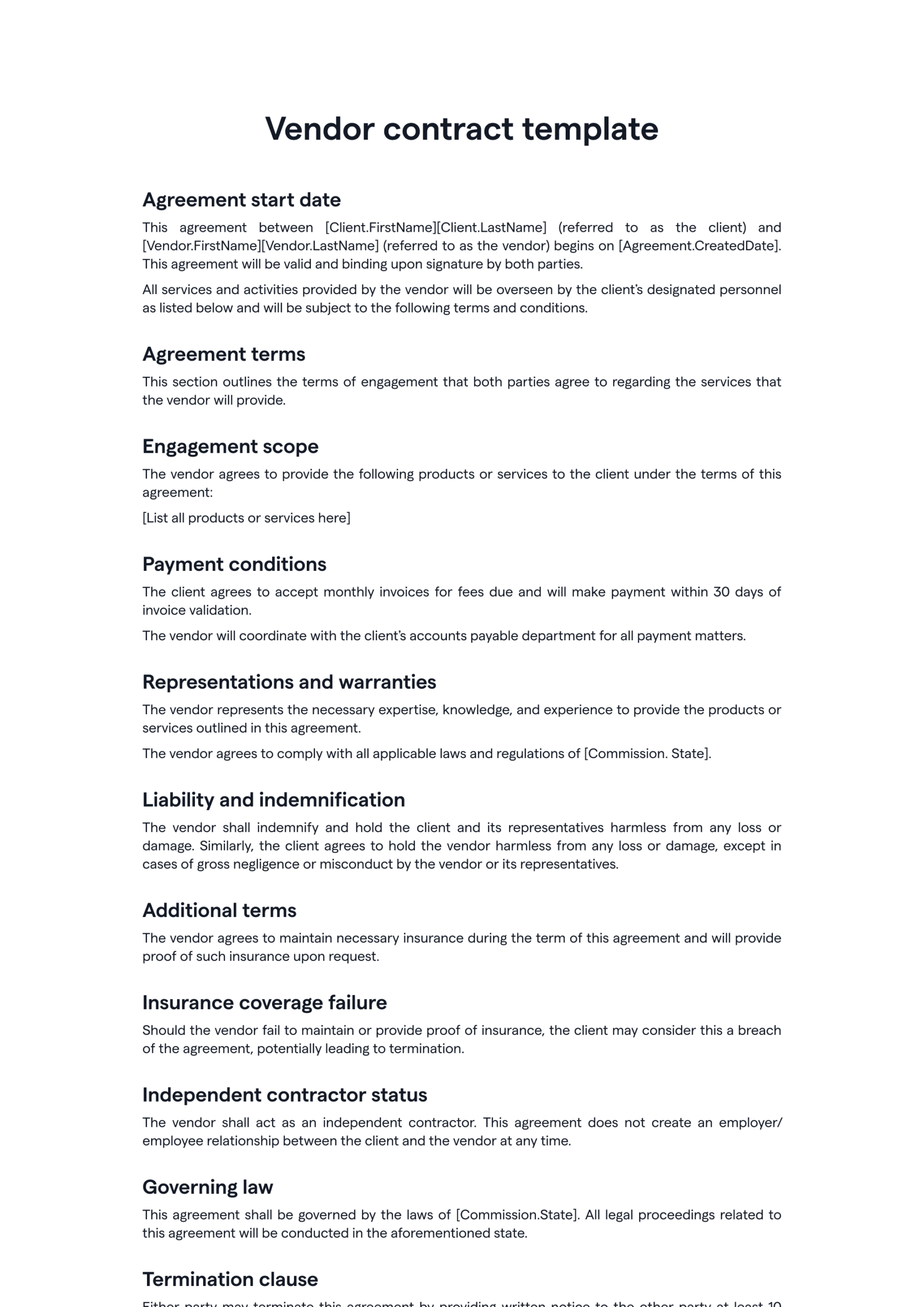 vendor contract agreement template vendor contract agreement template