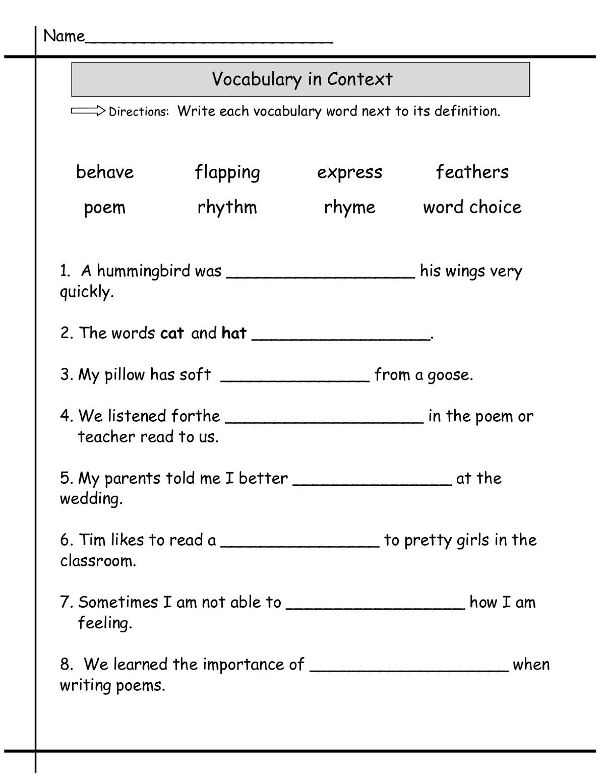 Vocabulary Worksheets For Second Grade Vocabulary Worksheets For Second Grade