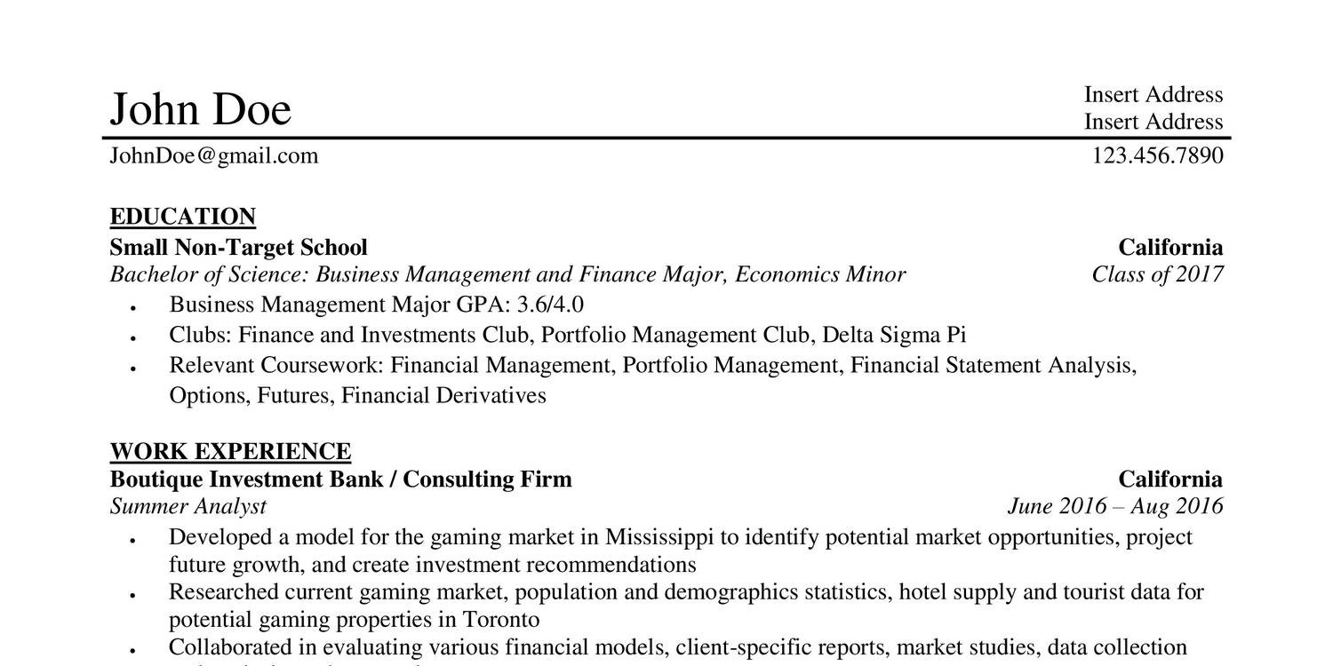 wall street oasis resume template