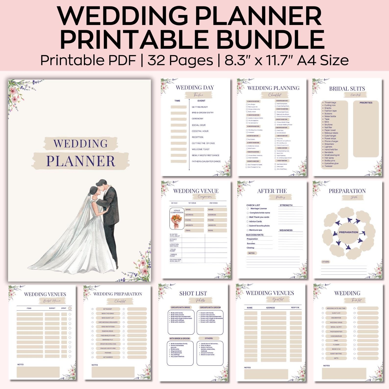Wedding Printable Planner Bundle Wedding Checklist Binder Done For You Wedding Organizer Vision Boards Etsy