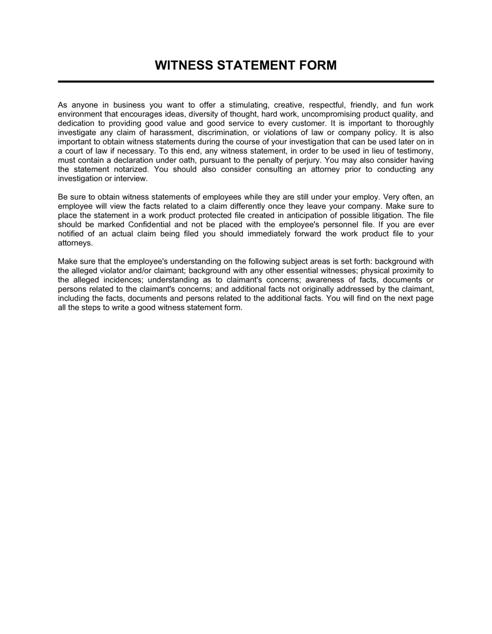 Witness Statement Form Template Free Word PDF