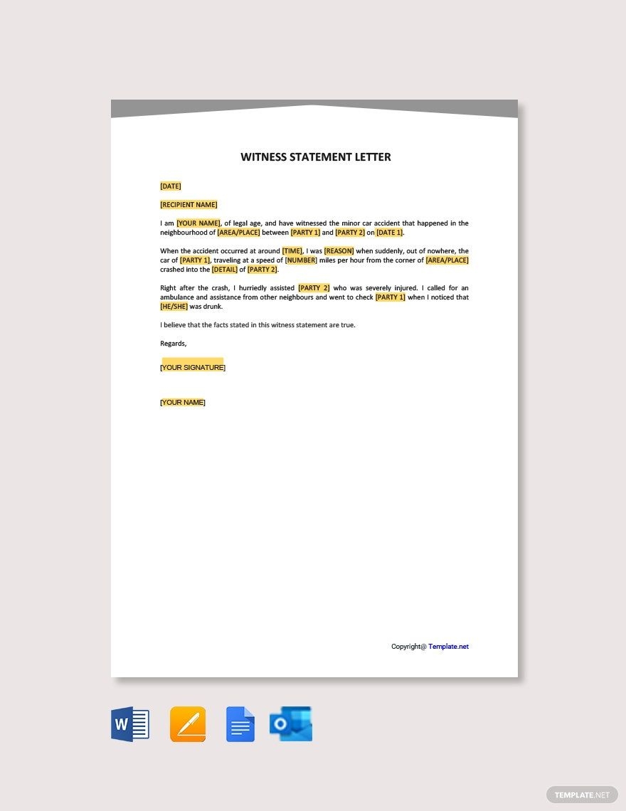Witness Statement Letter In Google Docs Word Pages PDF Download Template