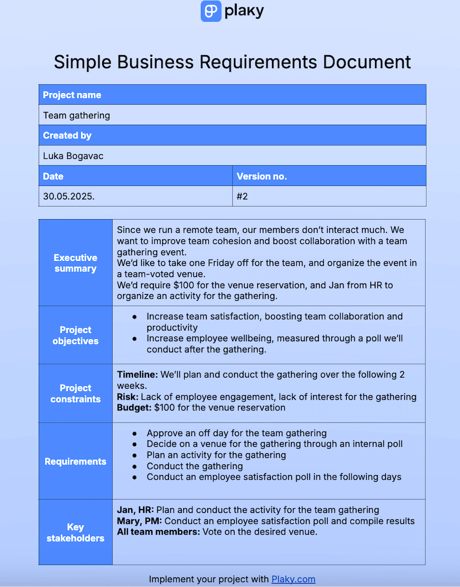 Write A Perfect Business Requirements Document Template 